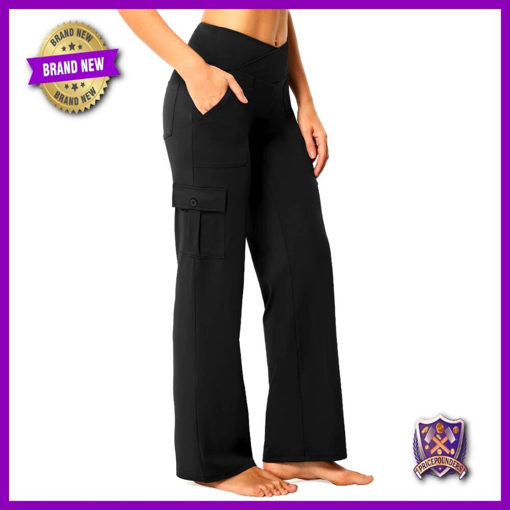 Wide Leg Yoga Pants with 6 Pockets High Waisted Stretchy Cargo Work Pants